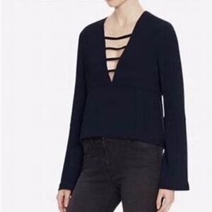 Intermix | Navy blue Nela long bell sleeve v neck blouse size P (0/XS)